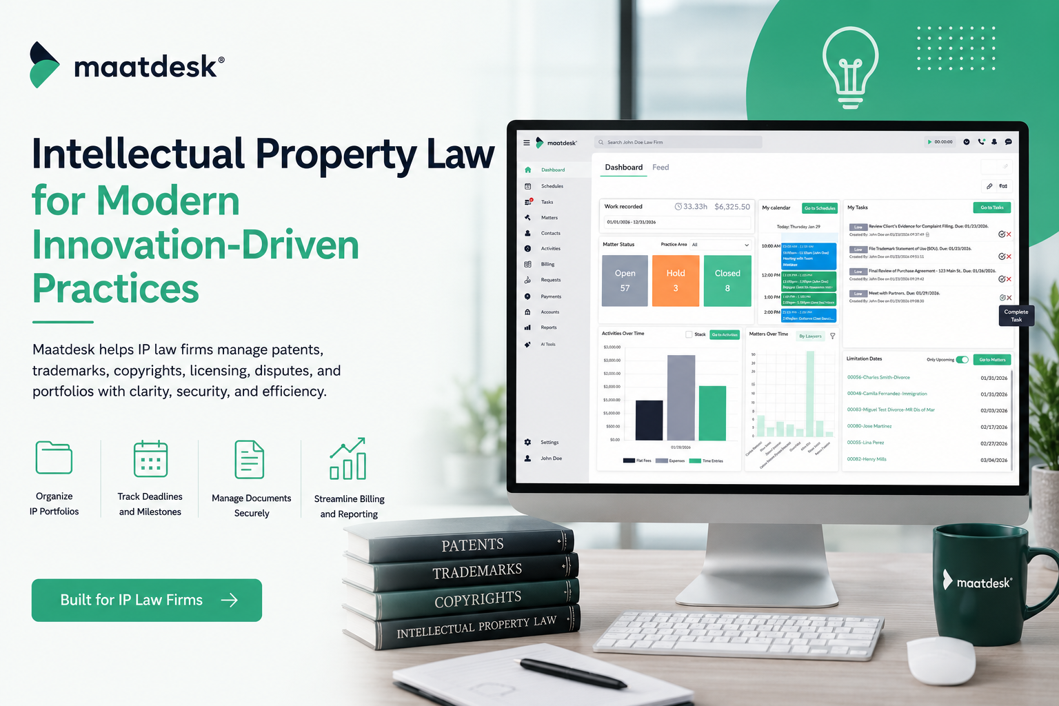 Intellectual property legal software dashboard